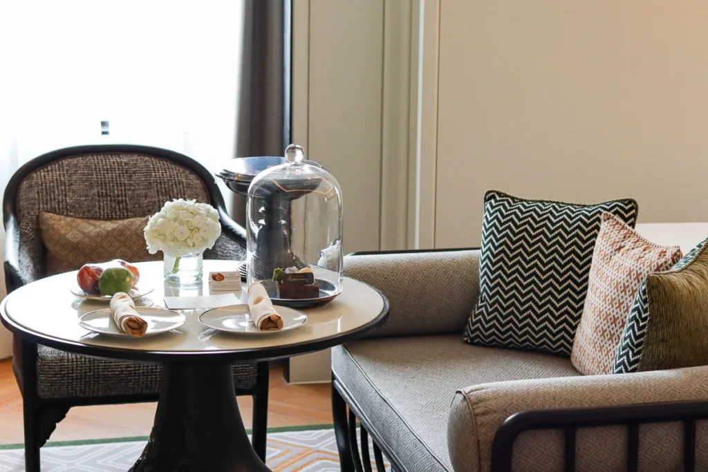 a seating area in a hotel room at Intercontinental Chiangmai The Mae Ping, a luxurious decoration and welcoming food.