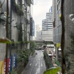 The road cutting through Emsphere shopping mall in Sukhumvit 22 showing the industrial style design with plants along the wall.