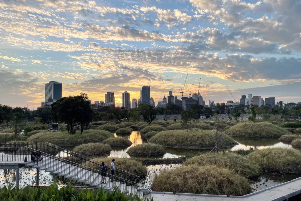 The incredible sunset at Benchakitti Park, Asoke, Bangkok, as the sea of clouds scatters.