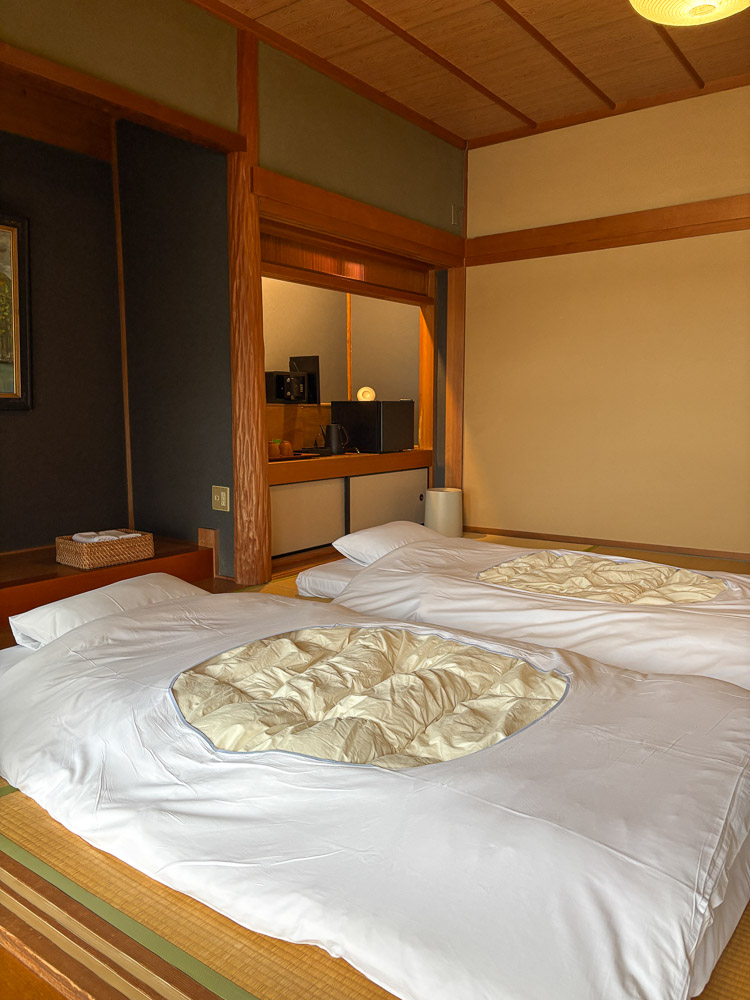 Kyubee sea room at Sea-auberge Shitsumi with futon laid out in a japanese classic style room.