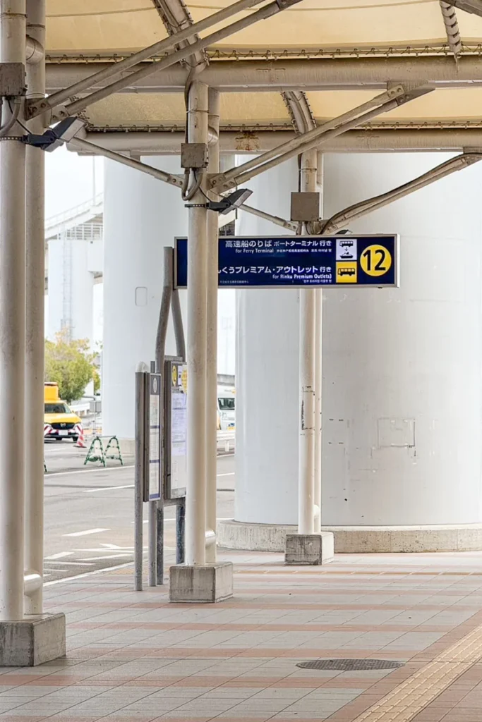 The bus waiting area at Kansai International Airport that takes you to Kobe Shuttle service.