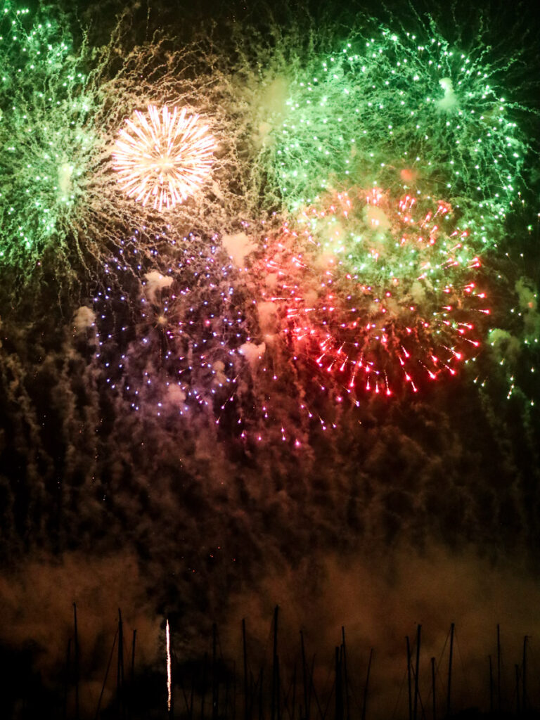 Colorful fireworks erupting in the sky dazzlingly at Ryukyu Kaiensai Fireworks Festival