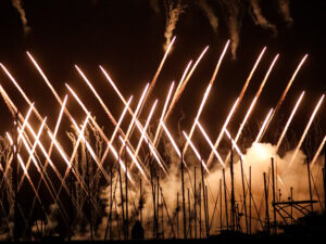 Japanese Firework begins at the marina in Okinawa