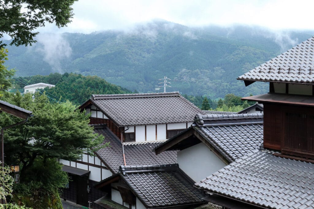 Traditional japanese houses in Magome-juku on a cloudy day