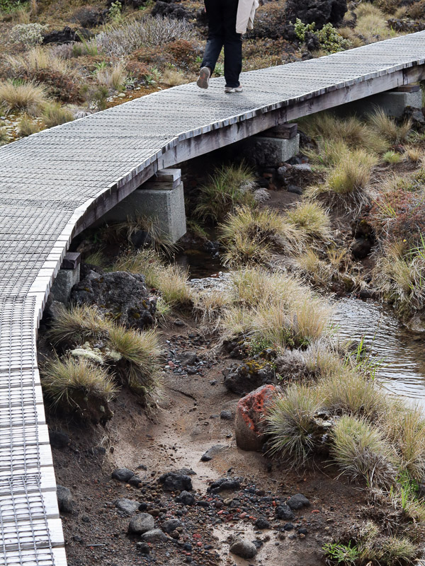 The aesthetic wooden platfrom walkway on a section in mangatepopo on Tongariro Alpine crossing hike.