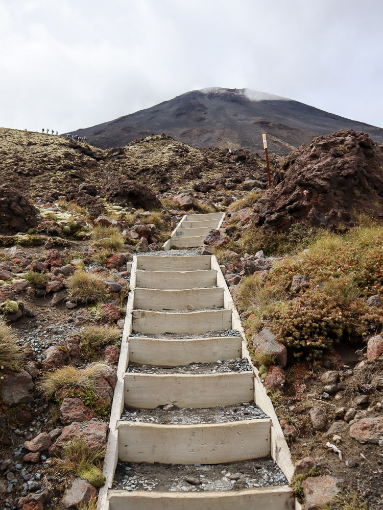 Towads the top of the Devil's Staircase with mount Ngauruhoe becoming larger.