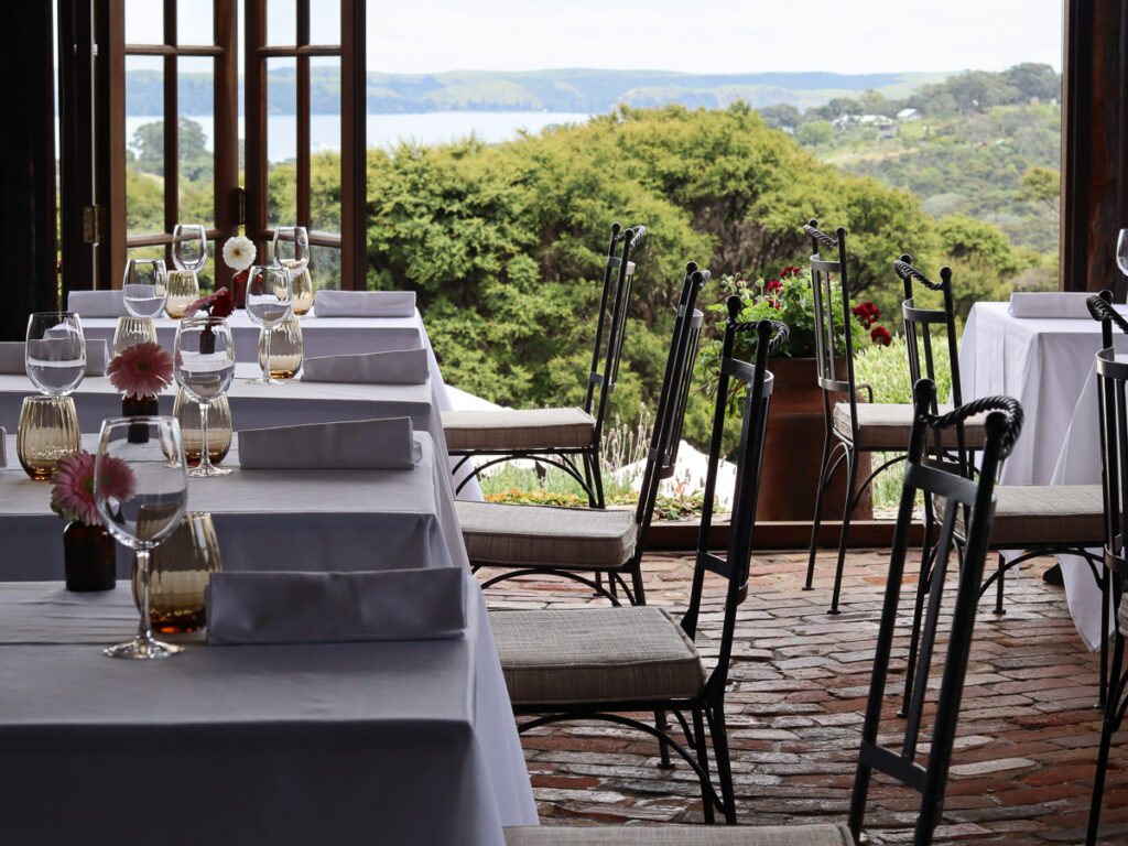 A romantic restaurant setting in a vineyard on Waiheke Island: Mudbrick Vineyard.