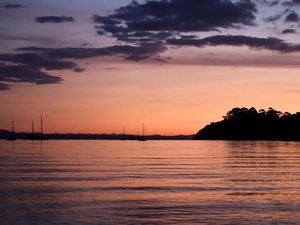 Orange Sunset at Blackpool Beach on Waiheke Island. One of the best sunsets I have witnessed.