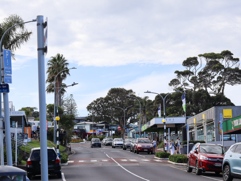 The Bustling Ocean View road on Waiheke Island.