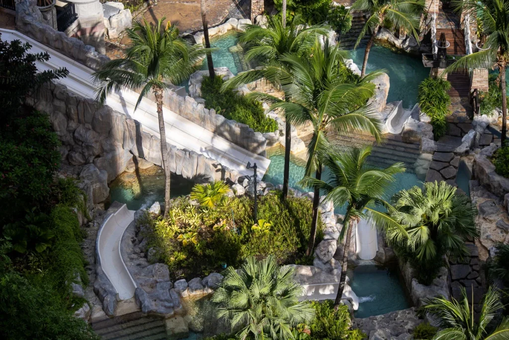 The moment sunlight shines down on the water slides at Centara Grand Pattaya's water park facility.