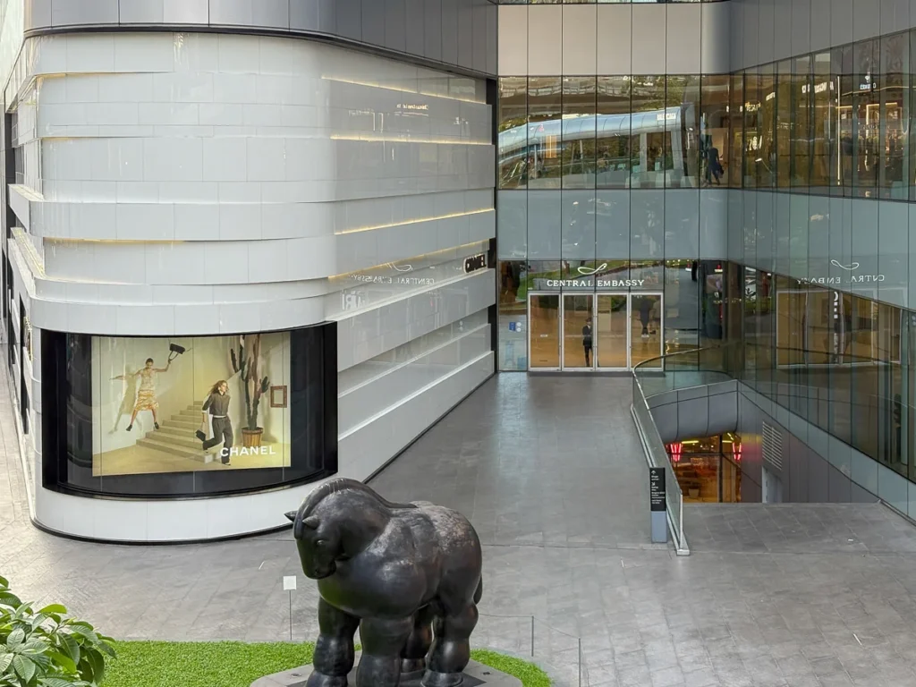 Central Embassy's entrance: where modern architecture meets luxury shopping mall.