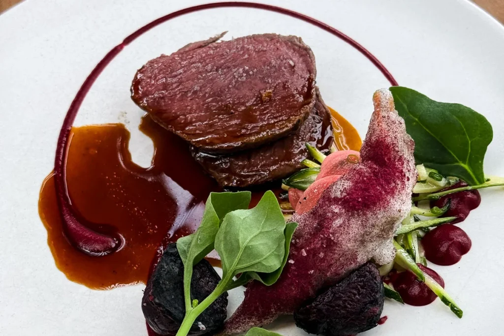 Wild shot wapiti at Ahi. Restaurant in Auckland. The combination of wild meat and rich jam.