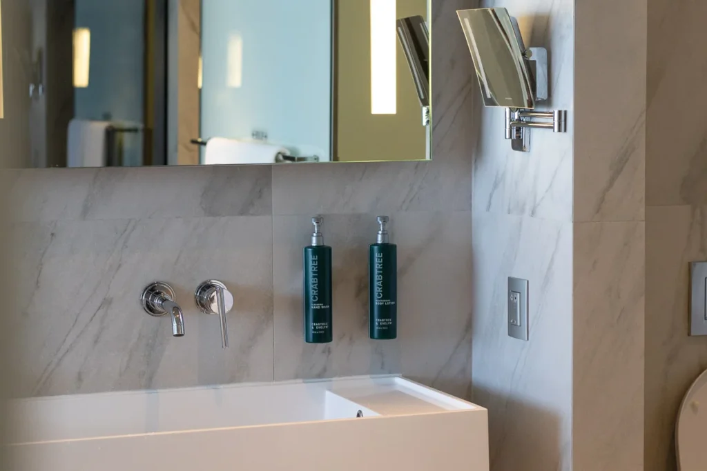 White marble bathroom at Hilton Pattaya.