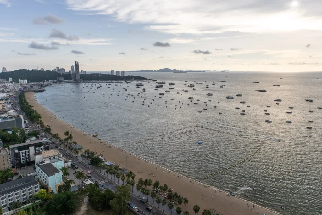 A view of Pattaya towards Phra Tamnak Mountain from Hilton Pattaya executive room.