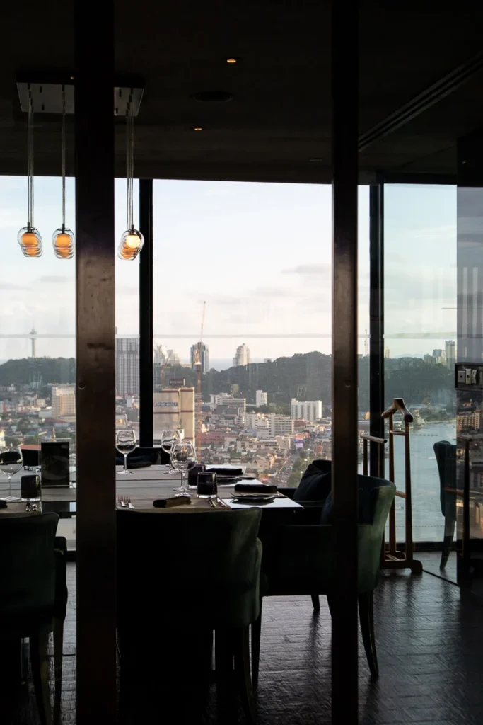 Horizon Rooftop Restaurant and Bar private dining area, a restaurant space that looks like a meeting room in a movie set.