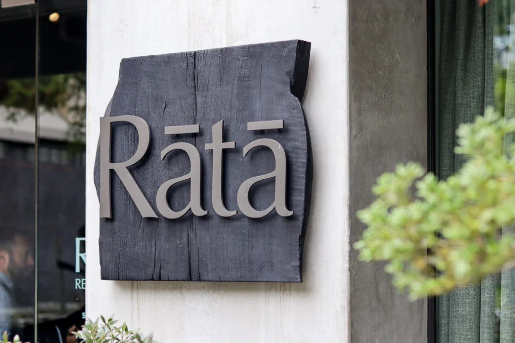 The sign of One Michelin star Rātā Restaurant, Queenstown.