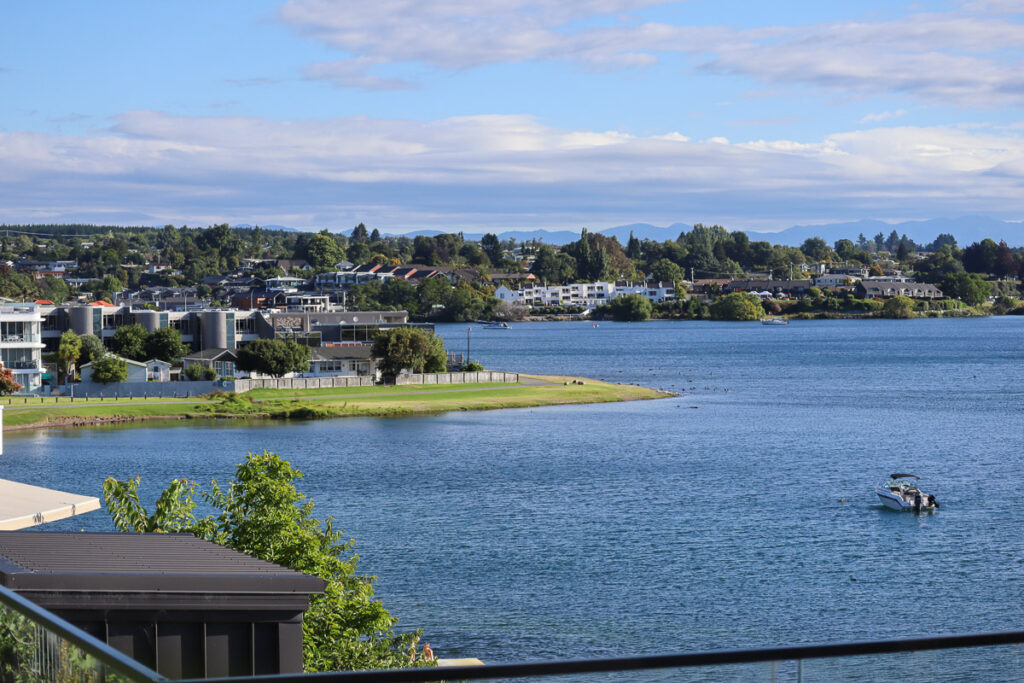 A quiet Lake Taupo on a sunny day, the perfect place to relax.