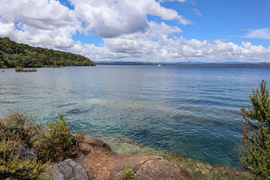 Lake Taupo from Rangatira Point, a wide opening to the lake from a different angle.