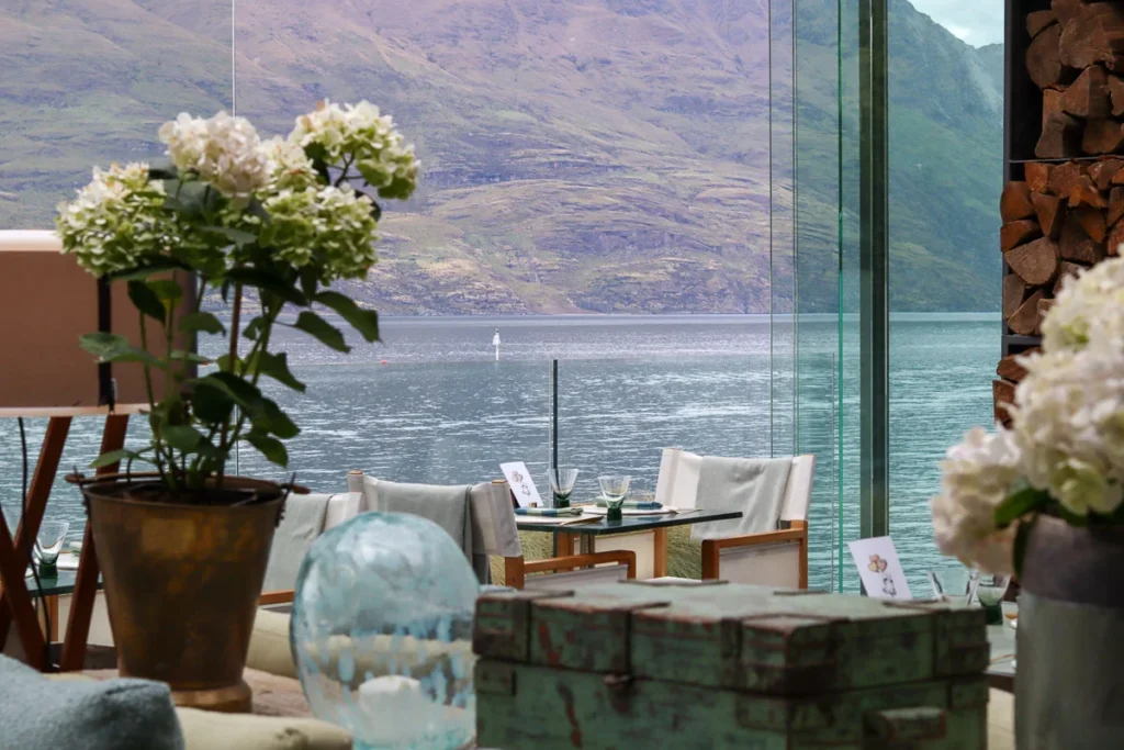 The Terrace Restaurant by Roki, a stunning dining room overlooking the stunning lake Wakatipu in Queenstown.