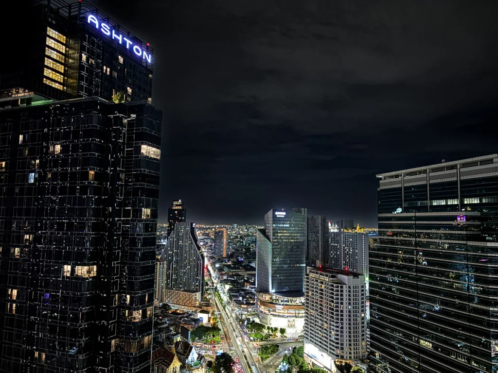 The cityscape of Bangkok at night, Ashton Silom-Samyan and Samyan Mitrtown.