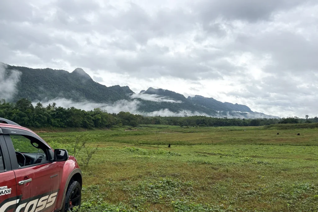 The mountain range of Thong Pha Phum in Kanchanaburi covered in fog.