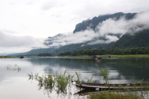 A view of Baan Tao Than, Kanchanaburi, during a light rainfall.