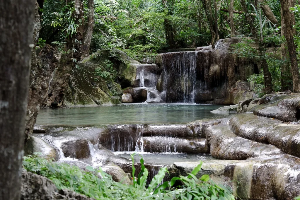 The fifth level of Erawan Falls, a moment of peace and quiet with no people around.