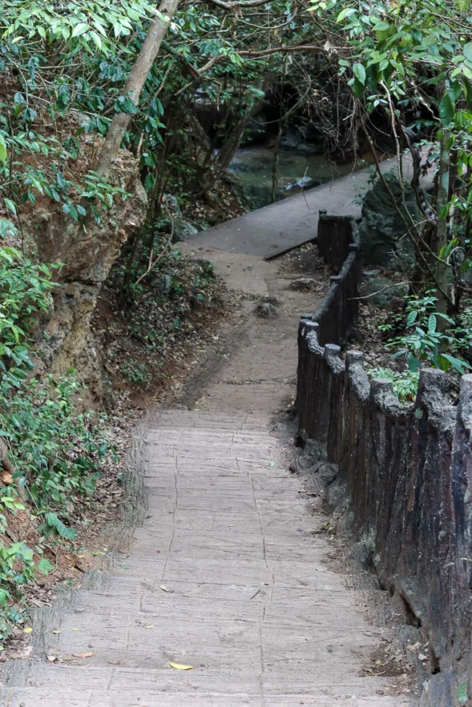 The man-made path and staircase leading up to the higher level of Erawan.