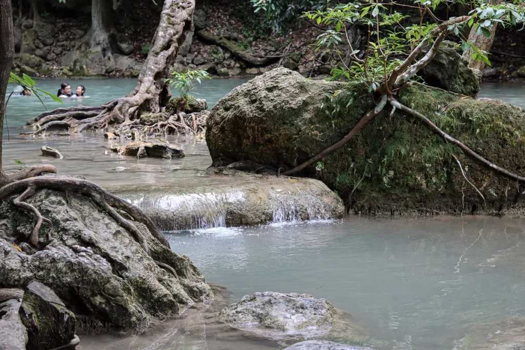 The small step waterfall at Erawan during a calm afternoon.