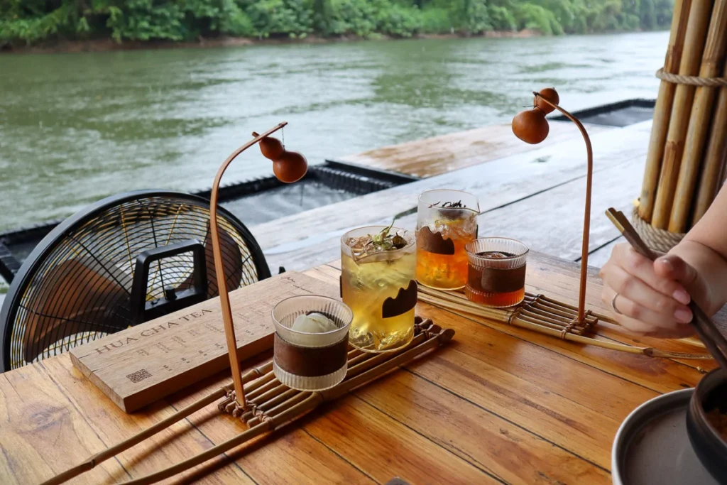 Hua Cha Tea Cafe floating outdoor area on the river.