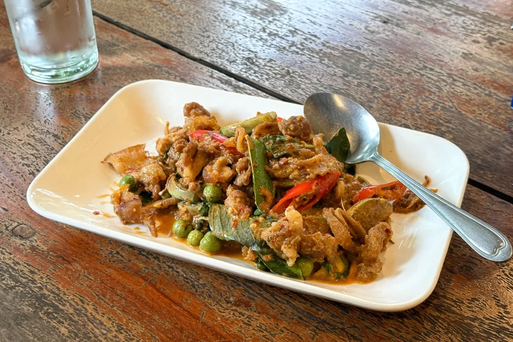 Pad Phed Wild Boar, a rustic "pha" food in Thailand Countryside