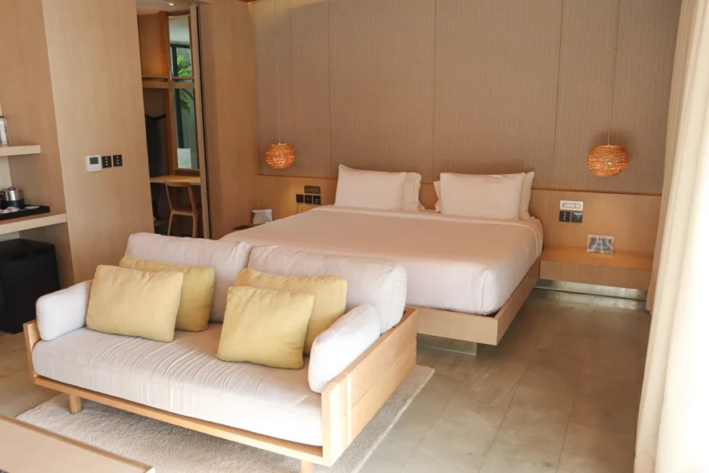 A modern, clean, hotel room at Tara Villa.