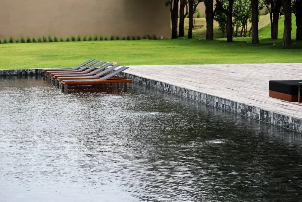 The main pool facility beside the river at Tara Villa Kanchanaburi
