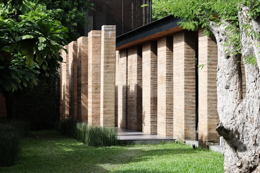 Tara Villa lobby area, an architecture derived from dirt blocks.