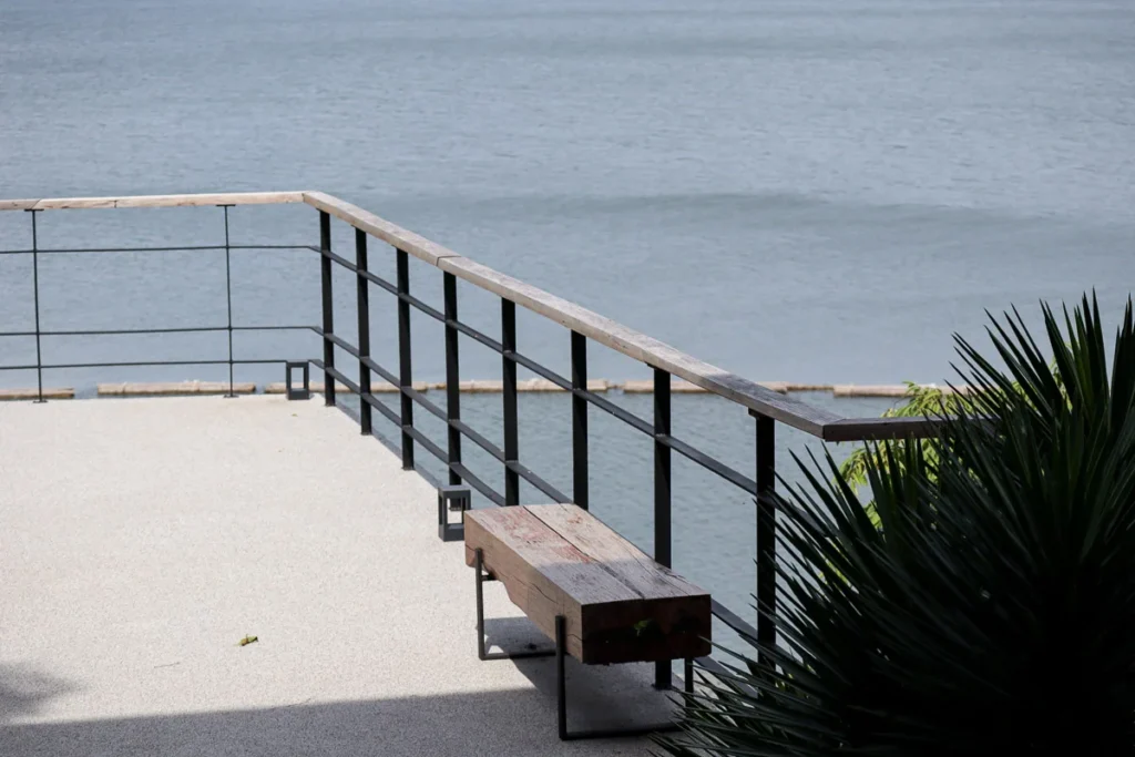 The hotel's lobby area opening to the resevior at Z9 Kanchanaburi