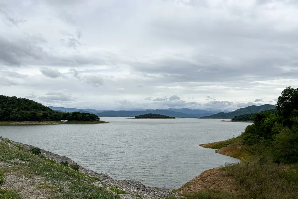 The view from the top of the dam at Kaeng Krachan on a cloudy day.